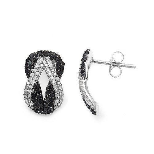 Aretes de Plata Esterlina .925 con Diamante Negro Genuino y Diamantes Blancos de 1.05 Quilates