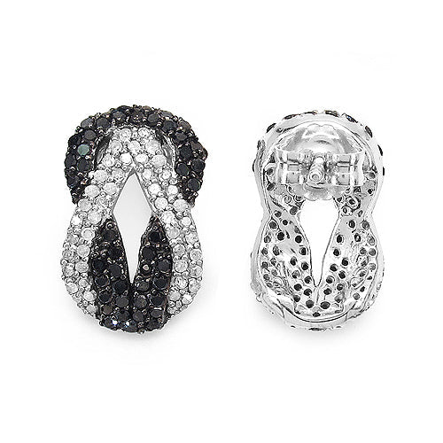 Aretes de Plata Esterlina .925 con Diamante Negro Genuino y Diamantes Blancos de 1.05 Quilates