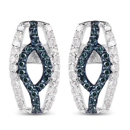 0.42 Carat Genuine Blue Diamond & White Diamond .925 Sterling Silver Earrings
