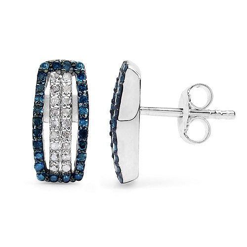 Pendientes de plata de ley .925 con diamante azul genuino de 0,51 quilates y diamantes blancos