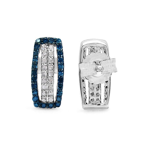 Pendientes de plata de ley .925 con diamante azul genuino de 0,51 quilates y diamantes blancos