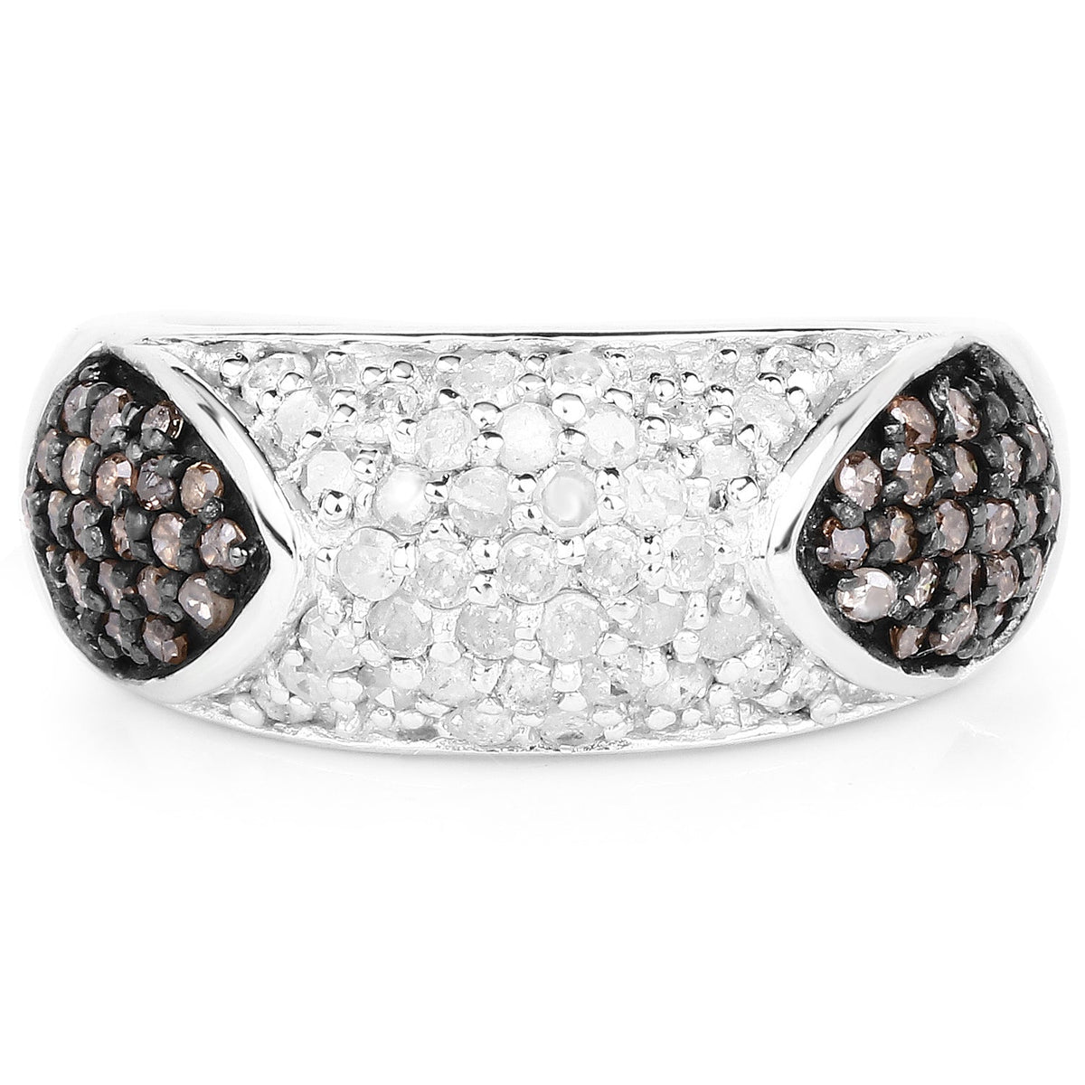 Anillo de Plata de ley .925 con Diamante Champán Genuino de 0,94 Quilates y Diamantes Blancos