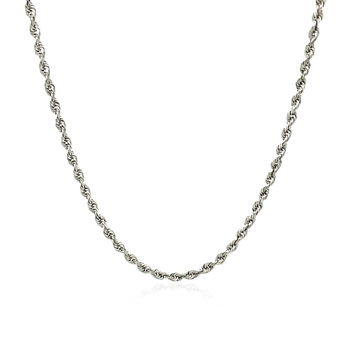 Cadena de soga de corte diamante sólida de oro blanco de 14k de 2.25 mm