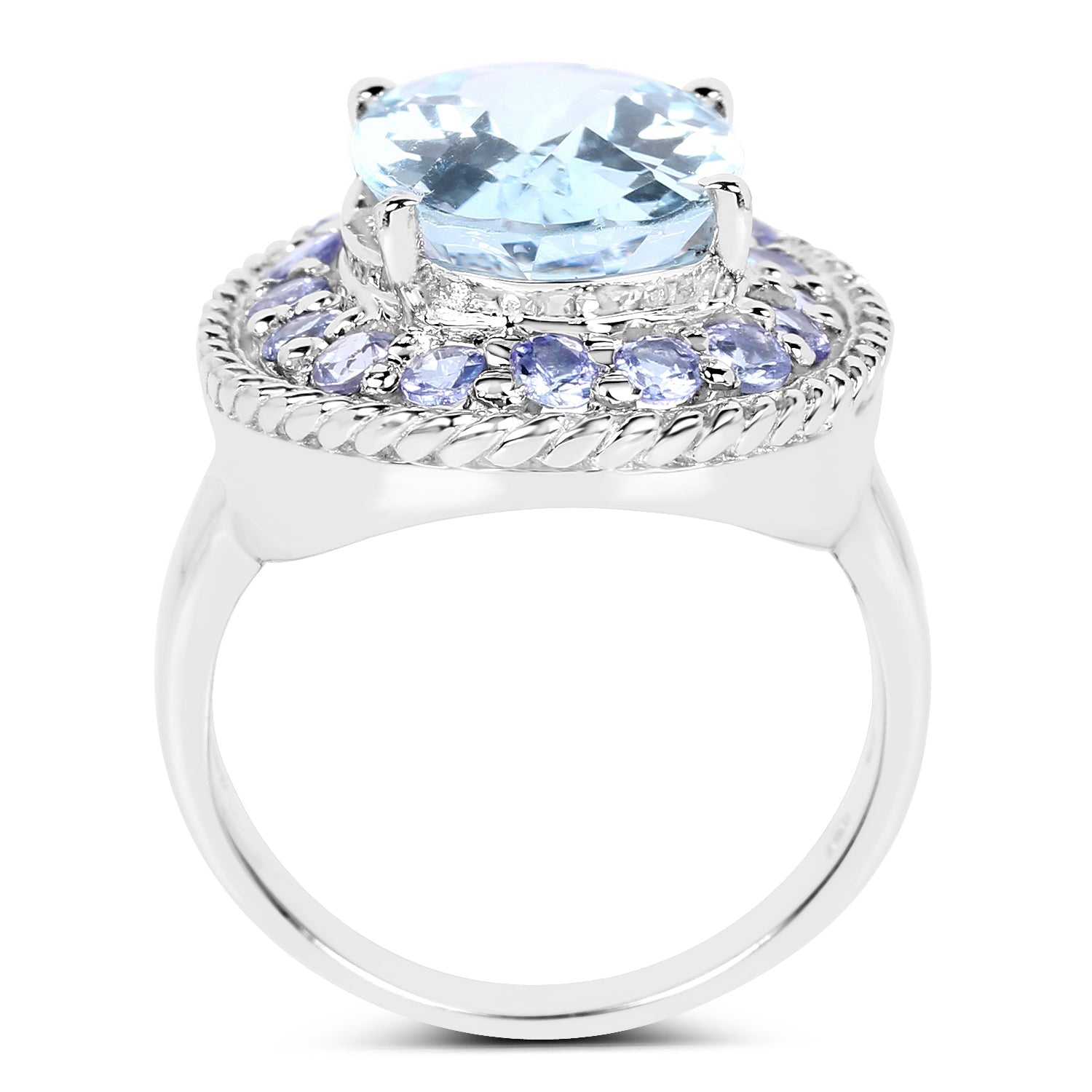 7.41 Carat Genuine Blue Topaz and Tanzanite .925 Sterling Silver Ring