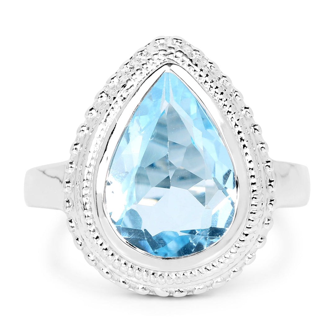Anillo de 5.30 quilates de topacio azul genuino en plata de ley .925