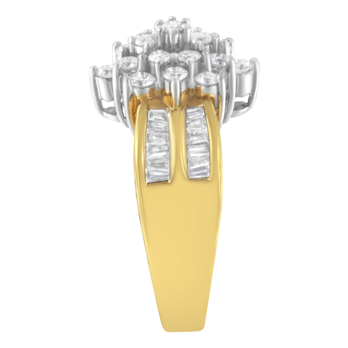 Anillo tipo cóctel en oro amarillo de 10K con racimo de diamantes tipo marquesa de 1,0 quilates (Color H-I, Claridad SI2-I1) - Talla 7