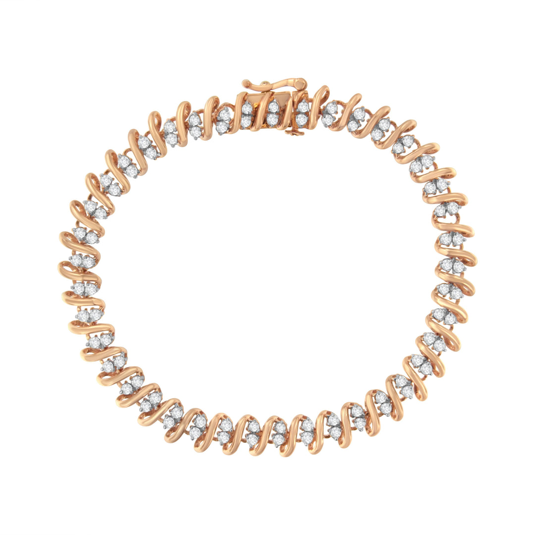 Pulsera de tenis de eslabones en S con diamantes de plata de ley chapada en oro rosa de 14 quilates (2 TCW, color J-K, claridad I1-I2) - Talla 7.5"