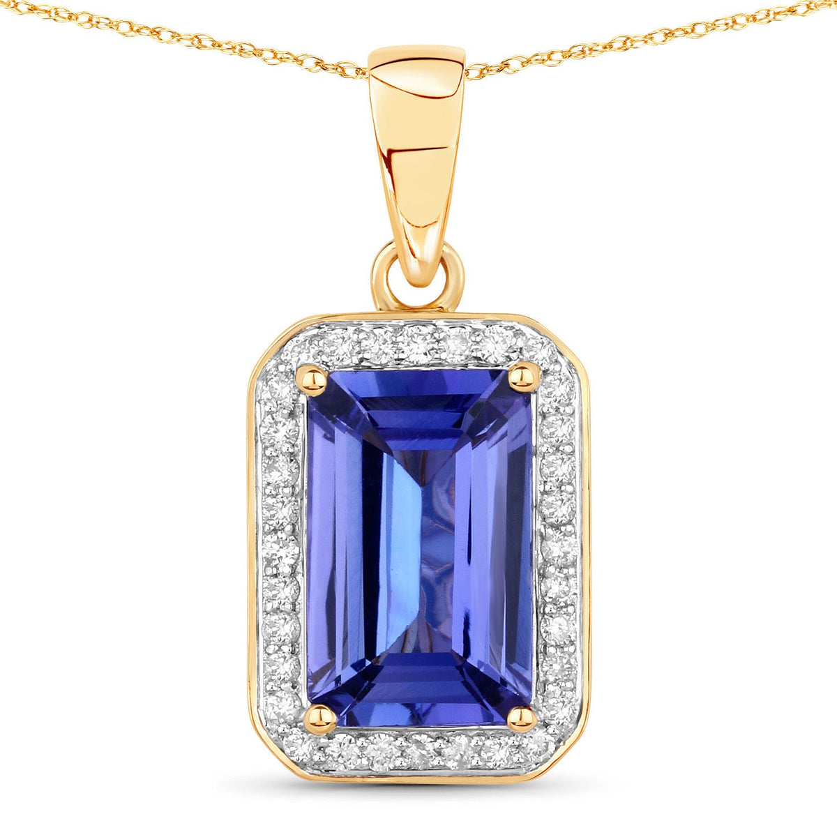 Colgante de oro amarillo de 14 quilates con tanzanita auténtica de 2,15 quilates y diamantes blancos