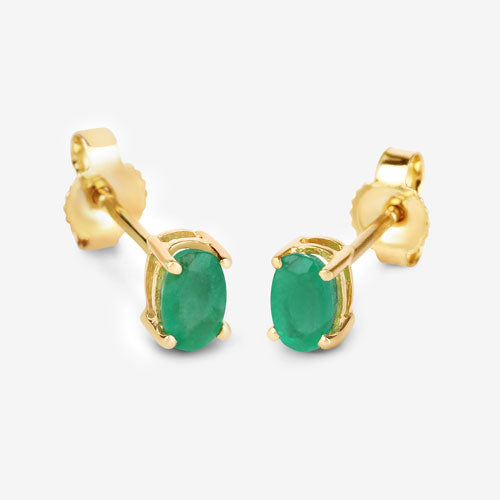 Pendientes de Oro Amarillo de 10K con Esmeralda de Zambia Genuina de 0,38 Quilates