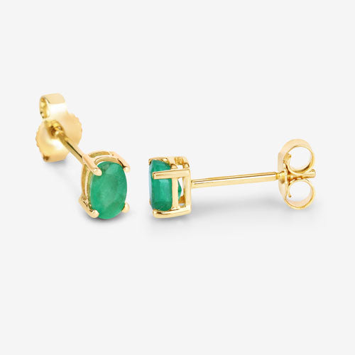 Pendientes de Oro Amarillo de 10K con Esmeralda de Zambia Genuina de 0,38 Quilates