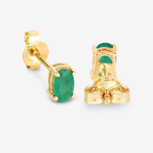 Pendientes de Oro Amarillo de 10K con Esmeralda de Zambia Genuina de 0,38 Quilates