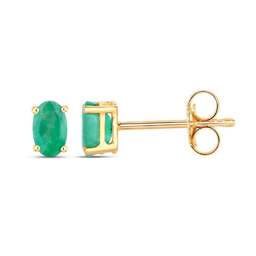 Pendientes de Oro Amarillo de 10K con Esmeralda de Zambia Genuina de 0,38 Quilates