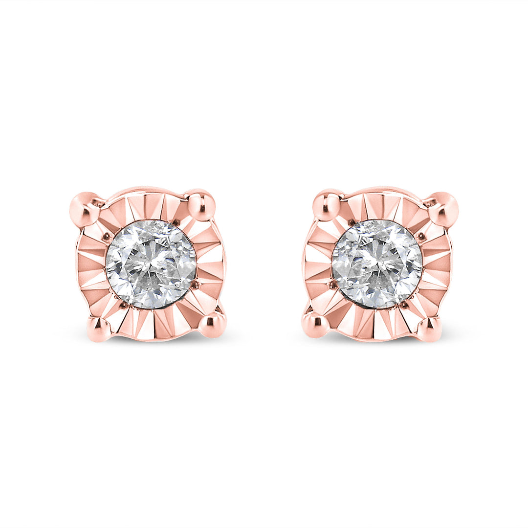 10K Yellow Gold Plated .925 Sterling Silver 1/10 Cttw Round Brilliant-Cut Diamond Miracle-Set Stud Earrings (J-K Color, I3 Clarity)