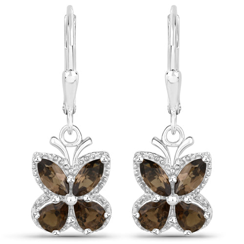 Серьги из серебра 925 пробы с натуральным раухтопазом, 2,20 карата