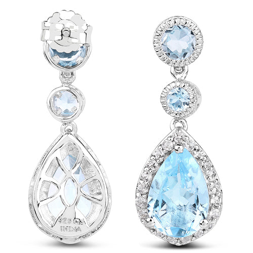 Pendientes de plata de ley .925 con topacio azul auténtico de 9,46 quilates y topacio blanco