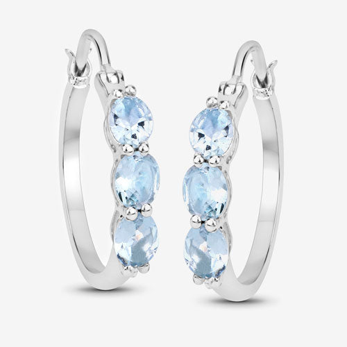 Pendientes de plata de ley .925 con aguamarina auténtica de 1.75 quilates y diamantes blancos