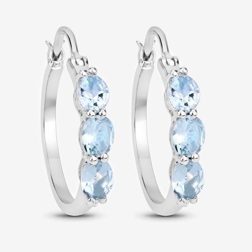 Pendientes de plata de ley .925 con aguamarina auténtica de 1.75 quilates y diamantes blancos