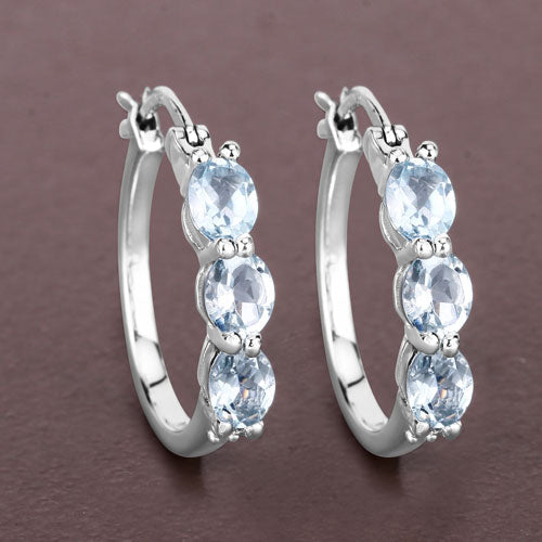 Pendientes de plata de ley .925 con aguamarina auténtica de 1.75 quilates y diamantes blancos