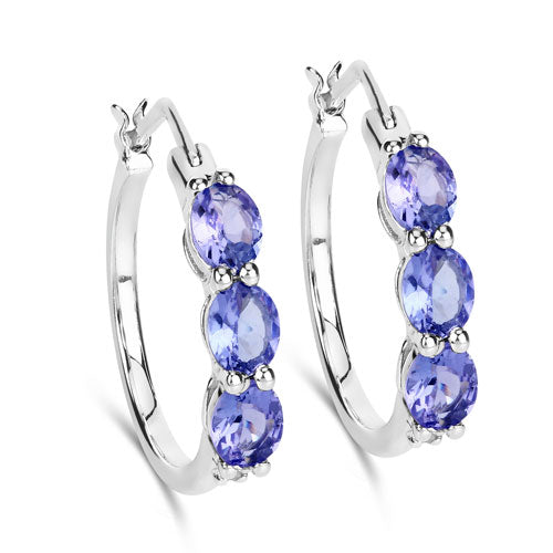 Pendientes de plata de ley .925 con tanzanita auténtica de 1.99 quilates y diamantes blancos