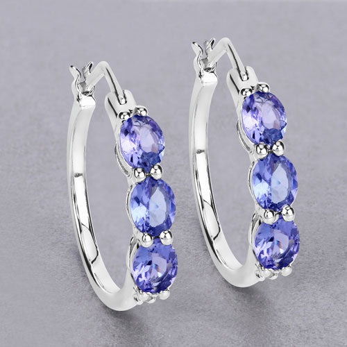 Pendientes de plata de ley .925 con tanzanita auténtica de 1.99 quilates y diamantes blancos