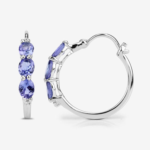 Pendientes de plata de ley .925 con tanzanita auténtica de 1.99 quilates y diamantes blancos