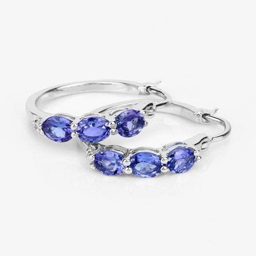 Pendientes de plata de ley .925 con tanzanita auténtica de 1.99 quilates y diamantes blancos