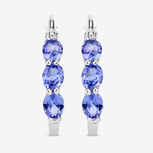 Pendientes de plata de ley .925 con tanzanita auténtica de 1.99 quilates y diamantes blancos