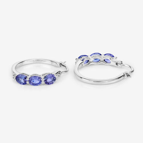 Pendientes de plata de ley .925 con tanzanita auténtica de 1.99 quilates y diamantes blancos