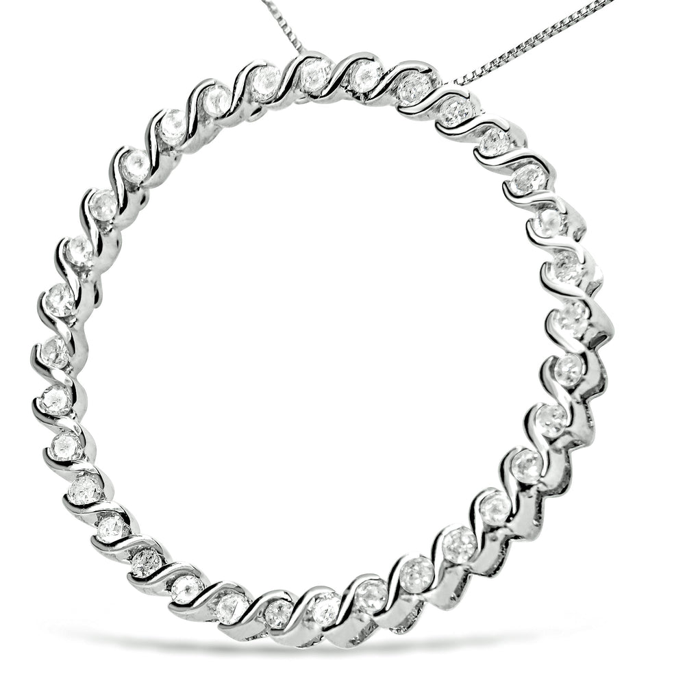 .925 Sterling Silver 3/4 Cttw Round Diamond Spiral Curved Circle Pendant 18" Necklace (I-J Color, I3 Clarity)