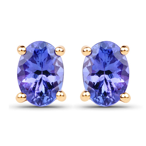 1.24 Carat Genuine Tanzanite 14K Yellow Gold Earrings - image 5 of 8