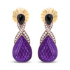 18K Rose Gold Flash Plated .925 Sterling Silver Purple Enamel 1/5 Cttw Round Pave-Set Diamond and 5.5 x 4mm Pear-Shaped Black Onyx Drop Earrings (F-G Color, VS1-VS2 Clarity)