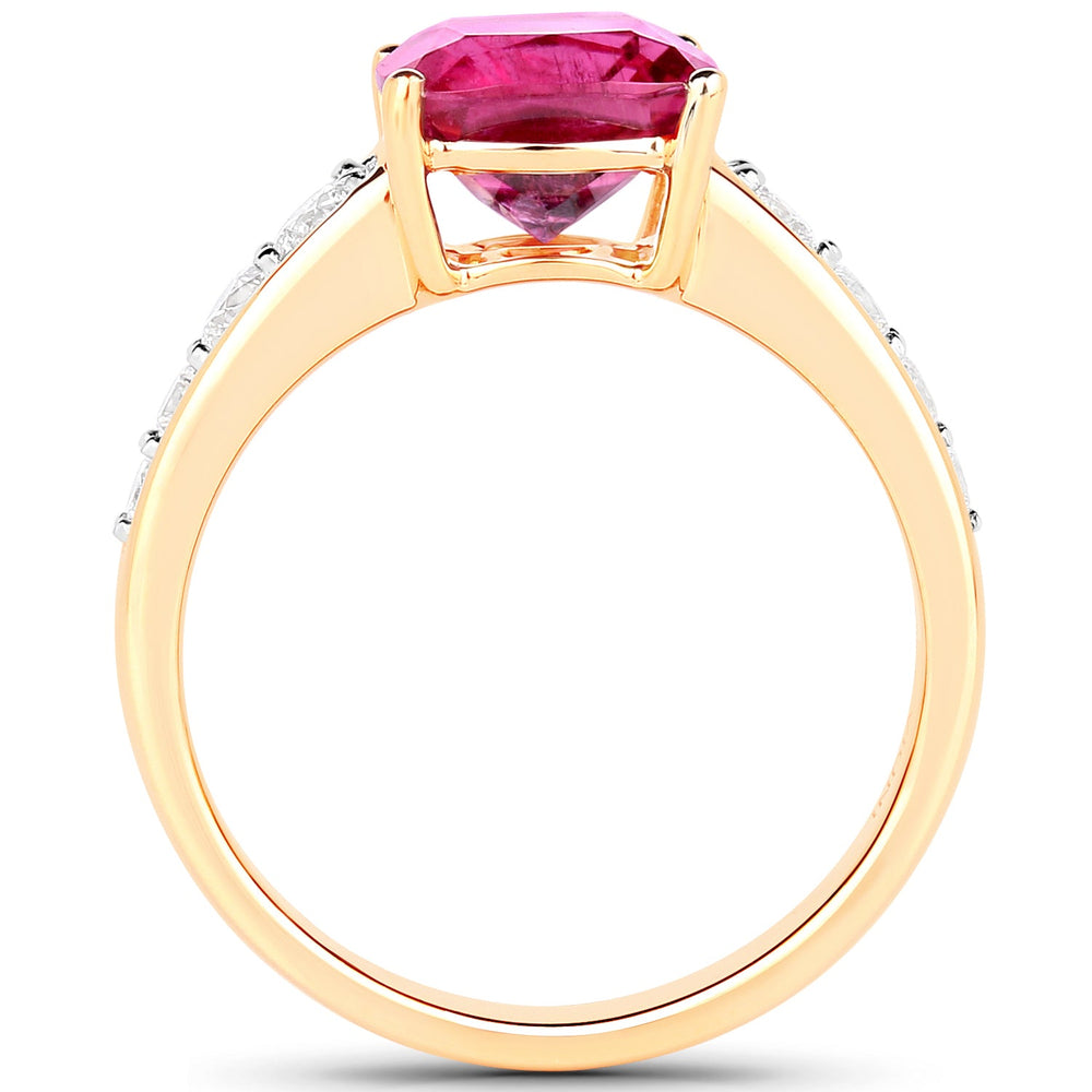 2.70 Carat Genuine Rubellite and White Diamond 14K Yellow Gold Ring