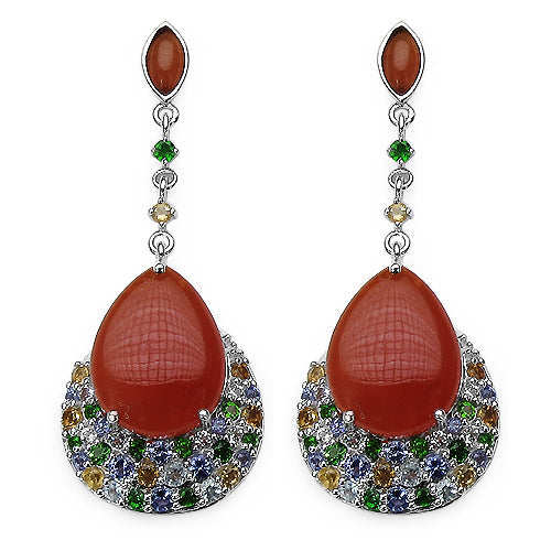 Aretes de plata de ley .925 con múltiples piedras preciosas de 31.07 quilates