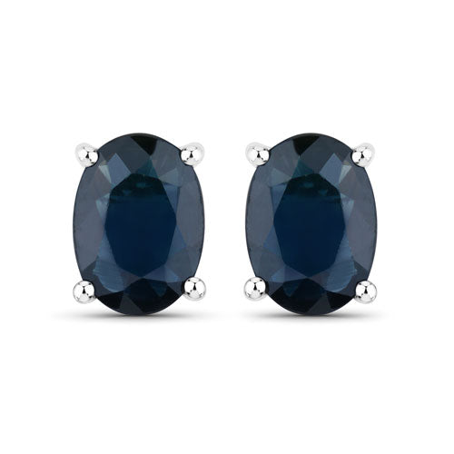 Pendientes de Oro Blanco de 10K con Zafiro Azul Genuino de 1,90 Quilates