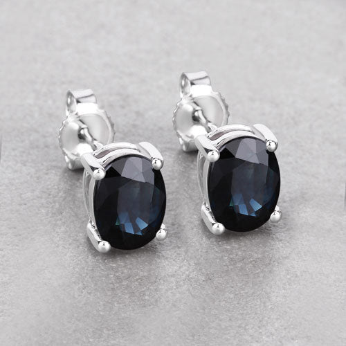 Pendientes de Oro Blanco de 10K con Zafiro Azul Genuino de 1,90 Quilates