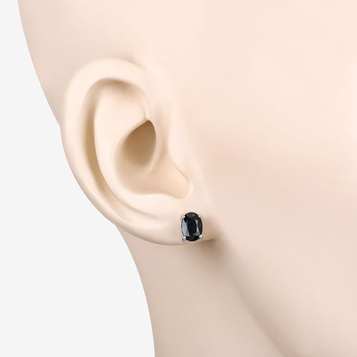 Pendientes de Oro Blanco de 10K con Zafiro Azul Genuino de 1,90 Quilates