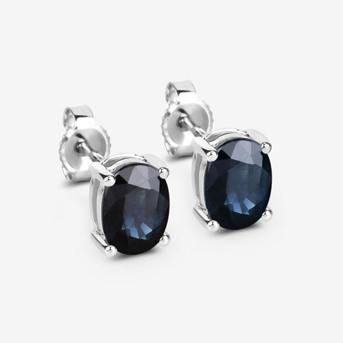 Pendientes de Oro Blanco de 10K con Zafiro Azul Genuino de 1,90 Quilates