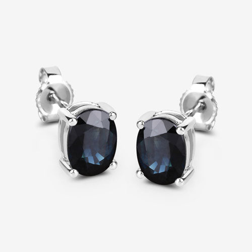Pendientes de Oro Blanco de 10K con Zafiro Azul Genuino de 1,90 Quilates