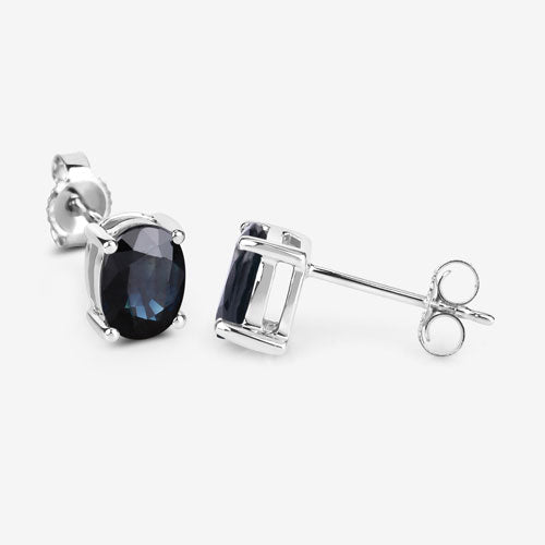 Pendientes de Oro Blanco de 10K con Zafiro Azul Genuino de 1,90 Quilates