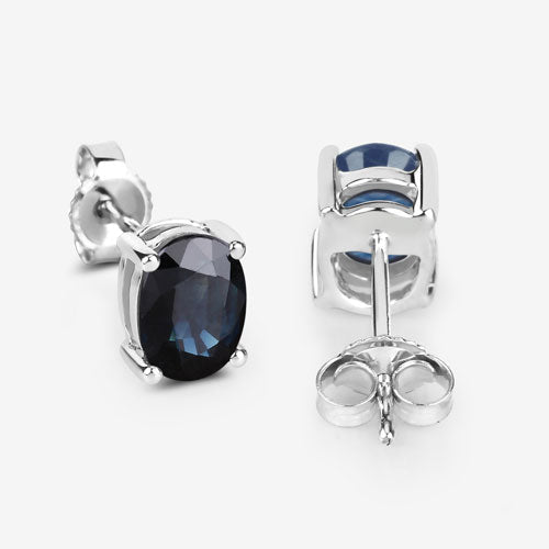 Pendientes de Oro Blanco de 10K con Zafiro Azul Genuino de 1,90 Quilates