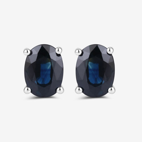 Pendientes de Oro Blanco de 10K con Zafiro Azul Genuino de 1,90 Quilates