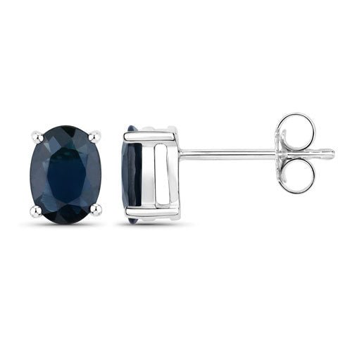 Pendientes de Oro Blanco de 10K con Zafiro Azul Genuino de 1,90 Quilates
