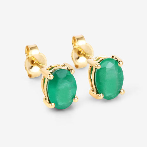 Aretes de oro amarillo de 10 quilates con esmeralda zambiana auténtica de 1,44 quilates