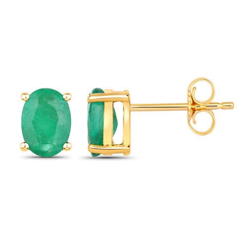 Aretes de oro amarillo de 10 quilates con esmeralda zambiana auténtica de 1,44 quilates