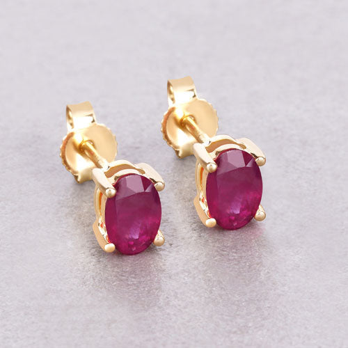 Pendientes de Oro Amarillo de 10K con Rubí Genuino de 1.04 Quilates