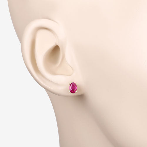 Pendientes de Oro Amarillo de 10K con Rubí Genuino de 1.04 Quilates