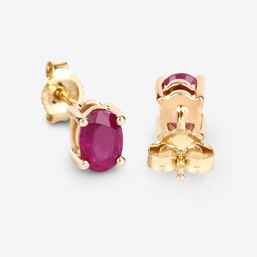 Pendientes de Oro Amarillo de 10K con Rubí Genuino de 1.04 Quilates