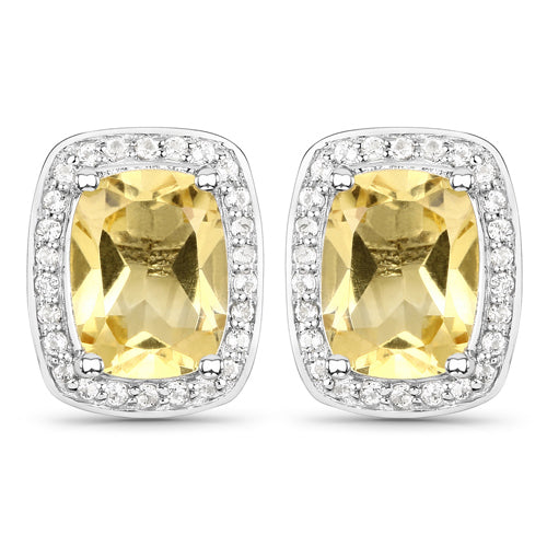 Pendientes de Plata de Ley .925 con Citrino Genuino y Topacio Blanco de 2.81 Quilates