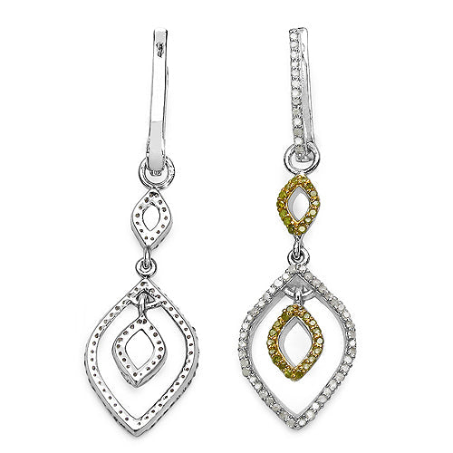 Pendientes de plata de ley .925 con diamante blanco genuino de 1.00 quilates y diamante amarillo