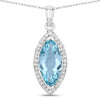 2.55 Carat Genuine Aquamarine and White Diamond 14K White Gold Pendant